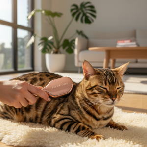 A photorealistic, high-detail shot of a magnificent Bengal cat with a clear, glittered coat and defined rosettes