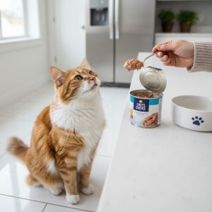 A photorealistic, heartwarming scene in a bright, modern kitchen