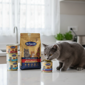 A pristine, brightly lit modern kitchen counter features several Dr