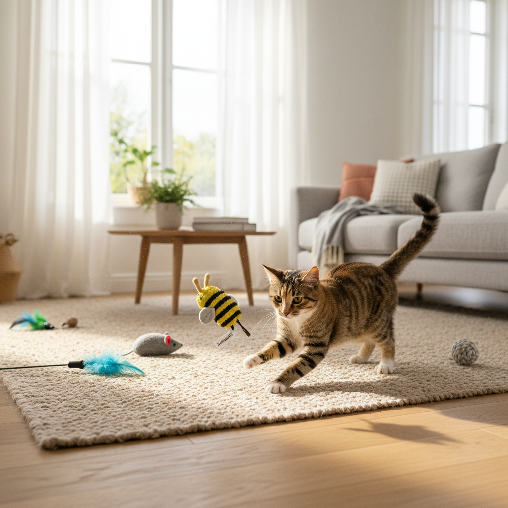 A bright, sunlit living room with a cozy, modern aesthetic