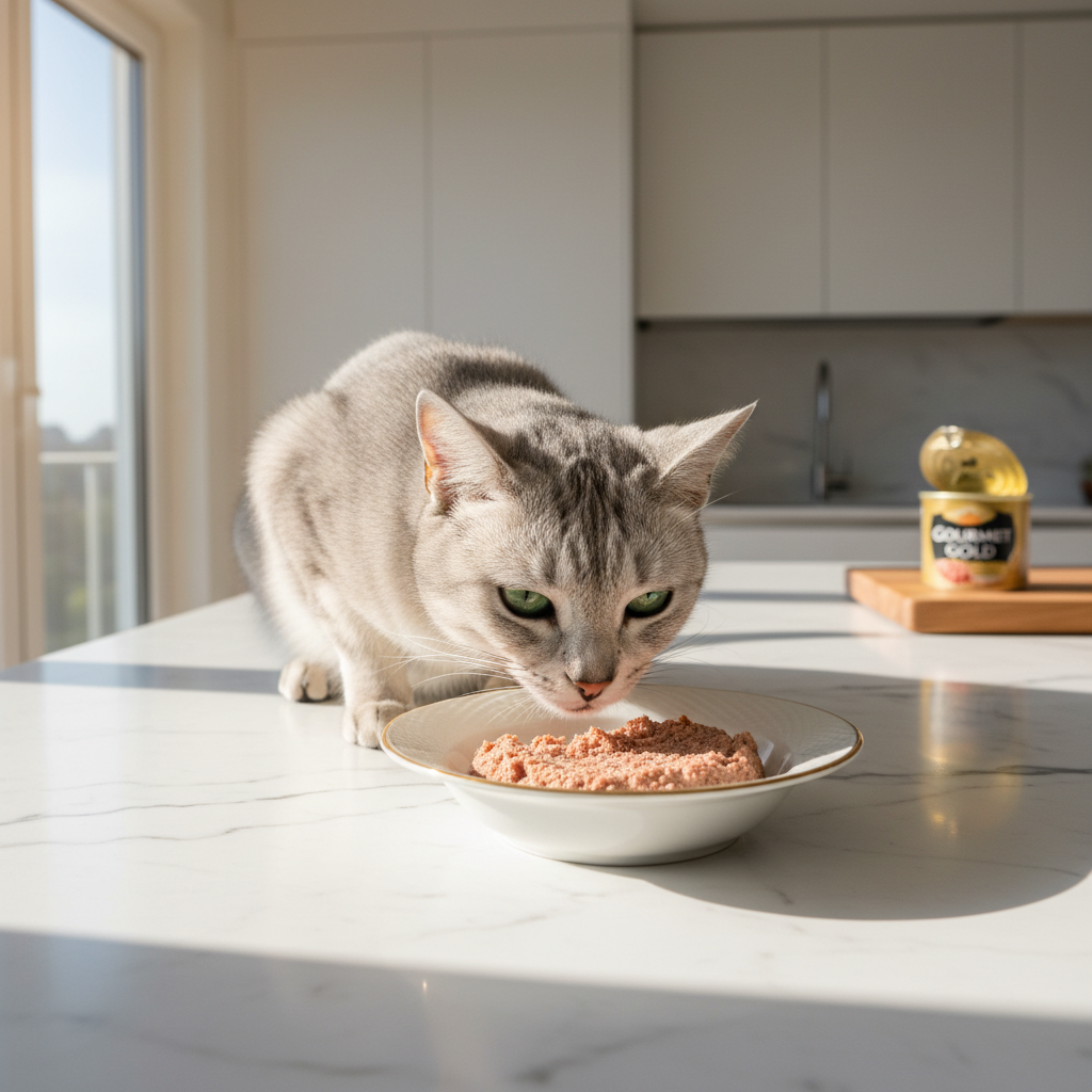 A photorealistic image capturing a moment of pure feline luxury