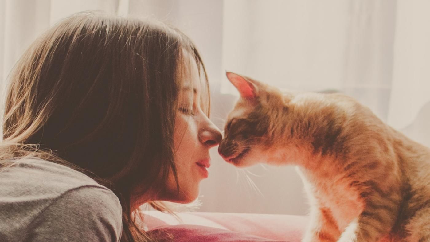 Девушка целует кошку