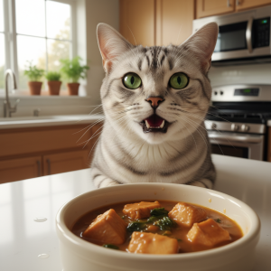 A photorealistic, close-up shot of a beautiful, healthy adult cat, perhaps a silver tabby or a domestic shorthair, looking contentedly towards the camera