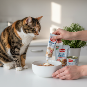 A photorealistic, heartwarming scene captured in a bright, modern kitchen with soft natural light