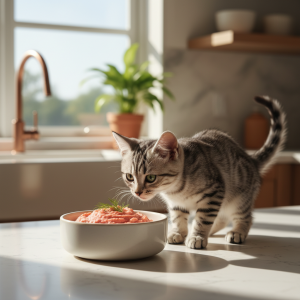 A beautifully lit, modern kitchen scene with soft, natural morning light streaming through a window