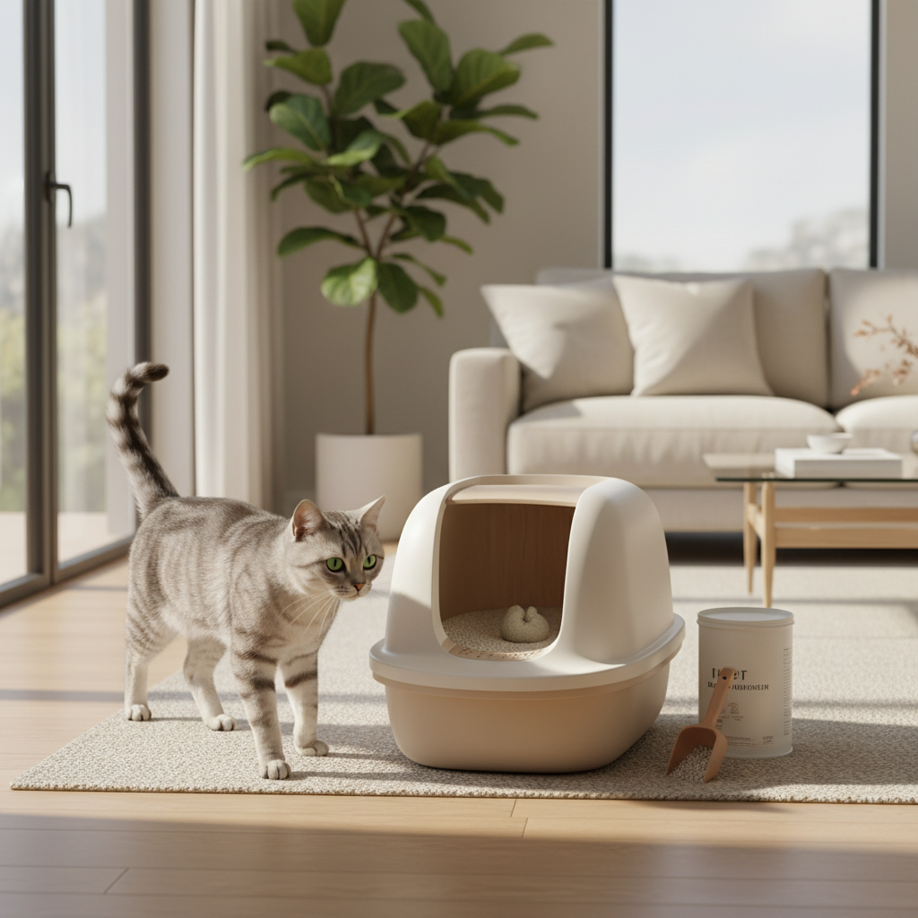 A beautifully clean and modern living room with soft, natural morning light streaming through a window