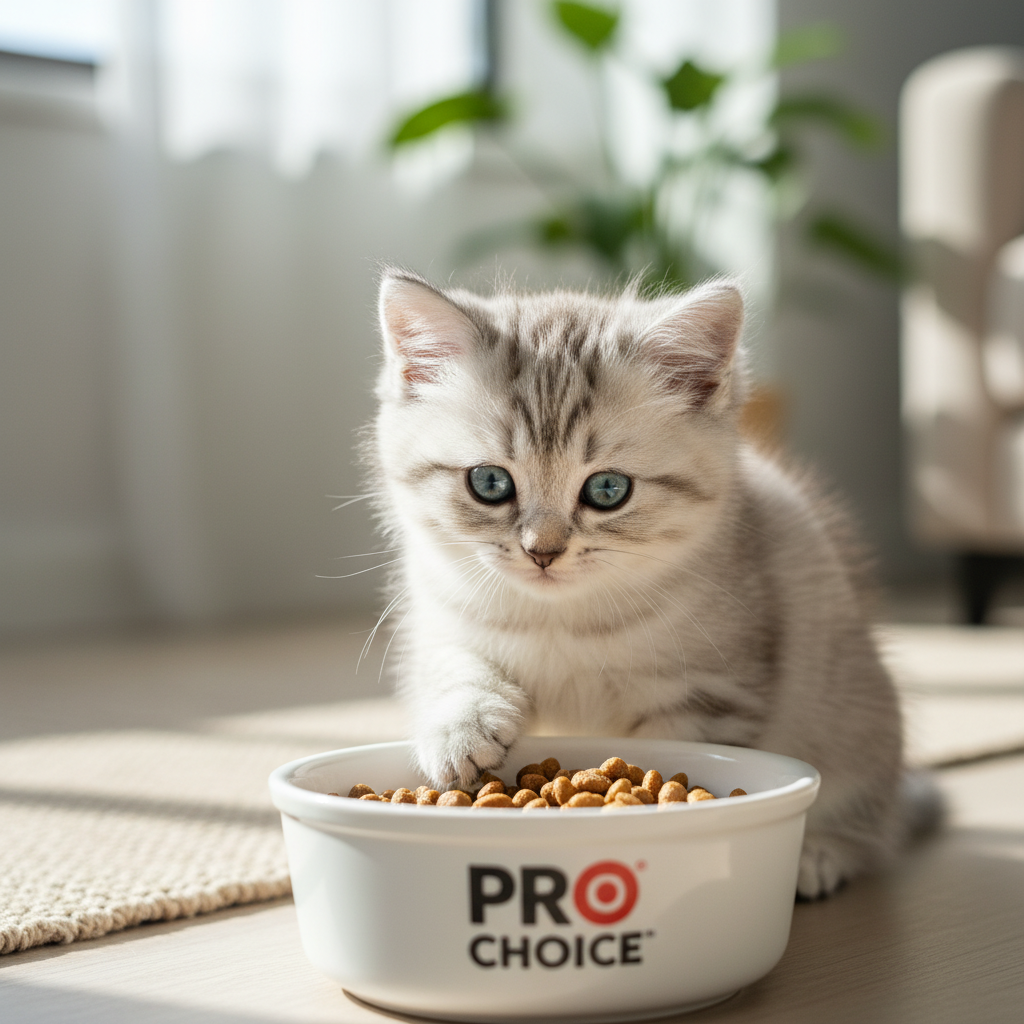 A photorealistic, heartwarming medium shot of an adorable 8-week-old fluffy kitten, possibly a mix between a silver tabby and a ragdoll, with bright blue eyes