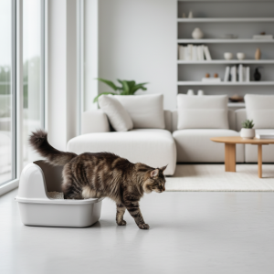 A photorealistic, bright and airy interior shot of a modern living room