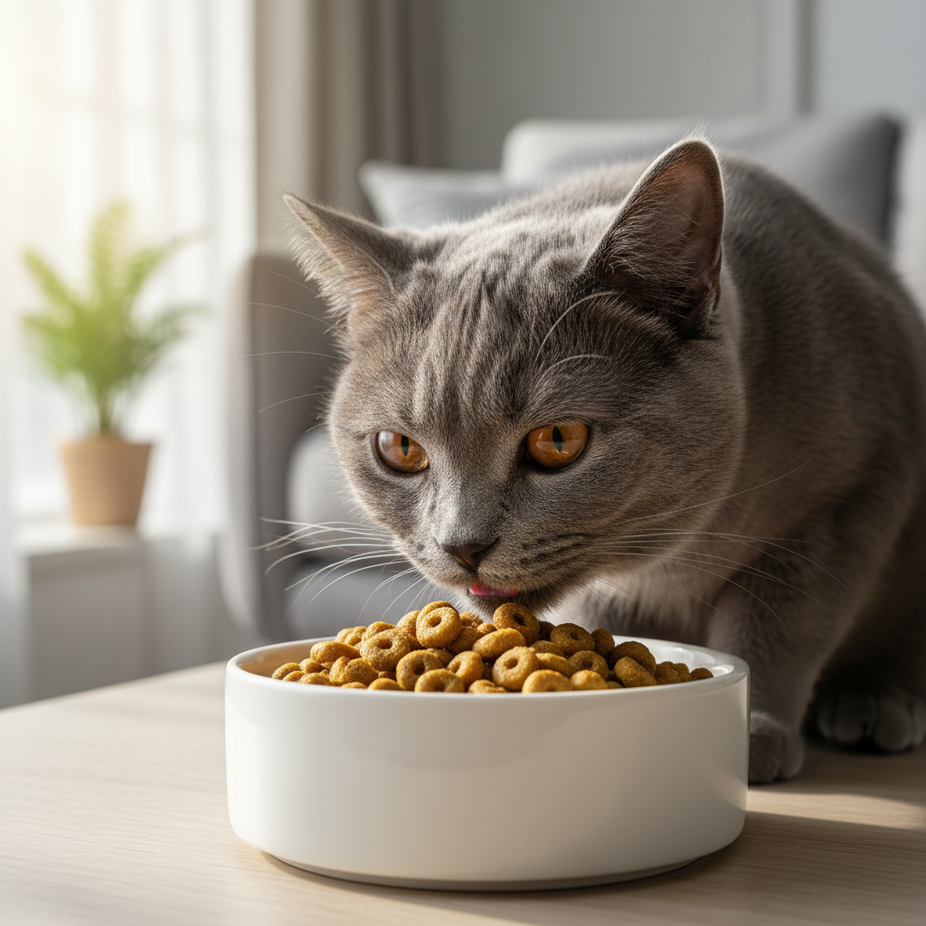 A stunning, photorealistic close-up shot of a beautiful British Shorthair cat with dense, blue-grey fur and bright copper eyes