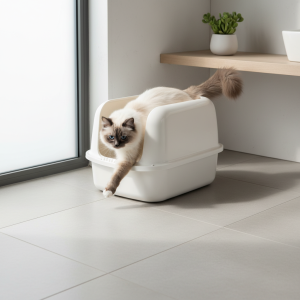 A photorealistic image capturing a serene and pristine modern bathroom scene