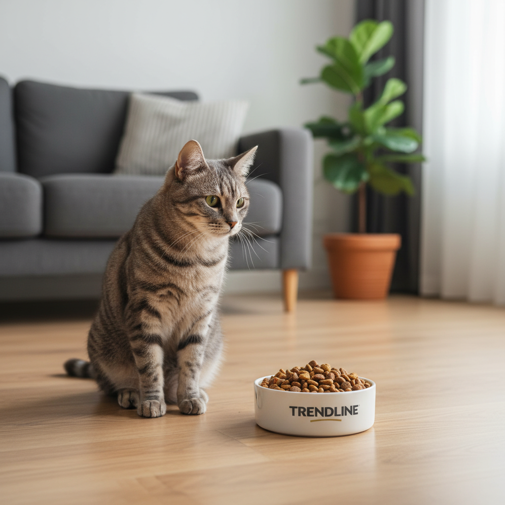 A photorealistic, high-resolution image capturing a healthy adult domestic shorthair cat with glossy grey tabby fur