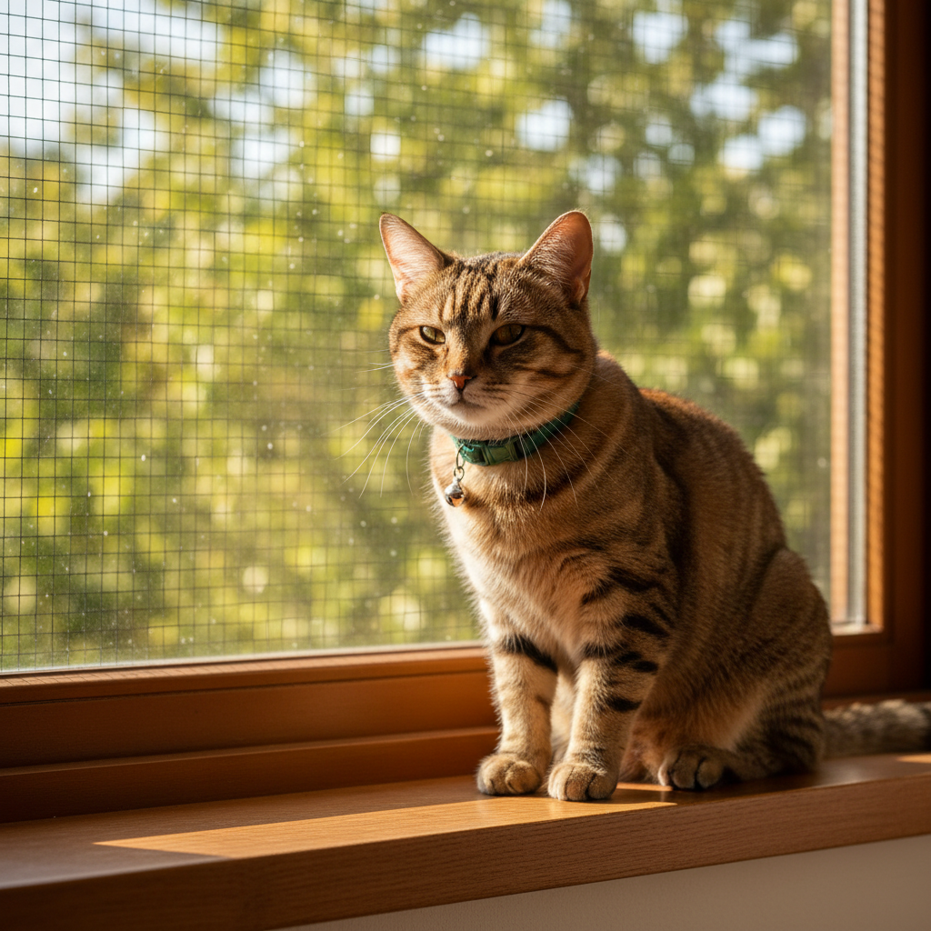 A photorealistic, heartwarming indoor scene capturing a moment of quiet safety