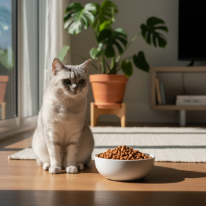 A photorealistic, high-resolution image of a healthy and elegant adult British Shorthair cat